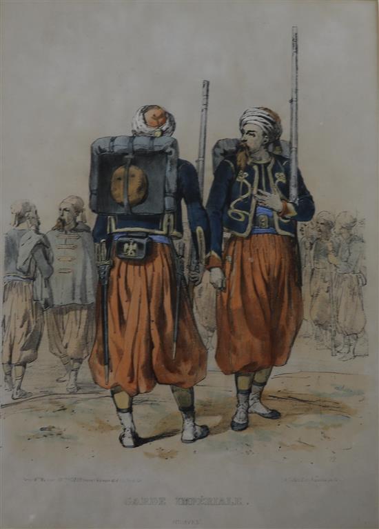 A set of eighteen French coloured lithographs of military uniforms, 28 x 20cm